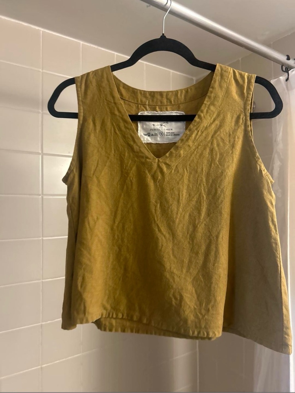 Not Perfect Linen Vienna Tank V-Neck Women's Top in olive